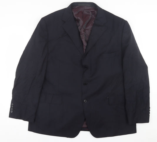 Front view of Marks & Spencer men’s blue wool suit jacket, size 48