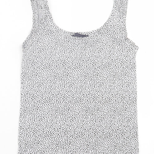 Marks and Spencer Womens White Animal Print Cotton Basic Tank Size 10 Scoop Neck