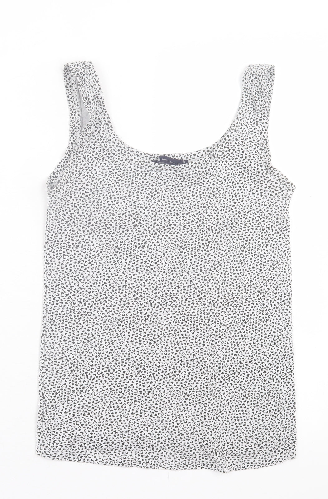 Marks and Spencer Womens White Animal Print Cotton Basic Tank Size 10 Scoop Neck