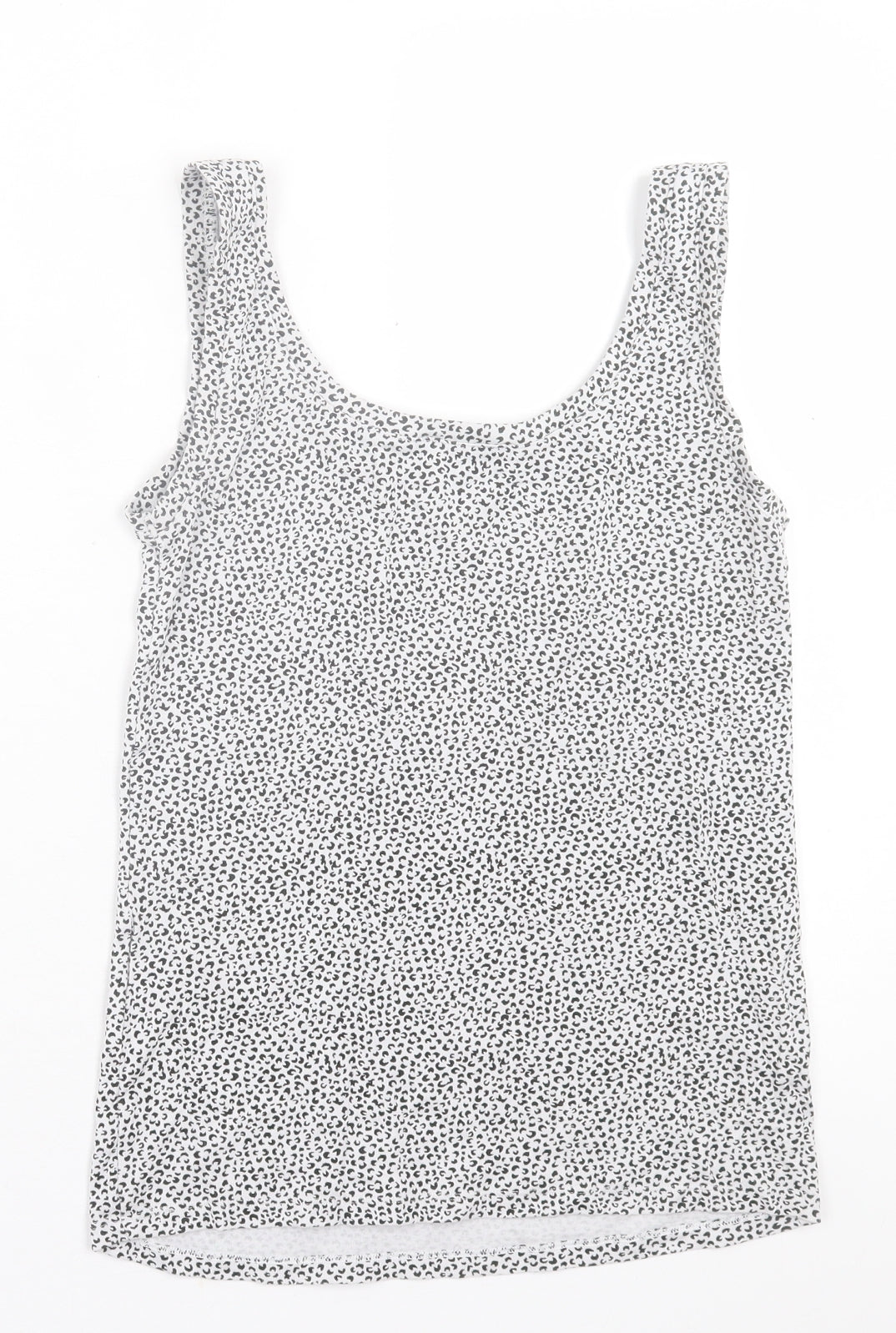 Marks and Spencer Womens White Animal Print Cotton Basic Tank Size 10 Scoop Neck