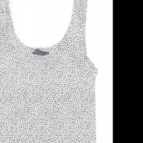 Marks and Spencer Womens White Animal Print Cotton Basic Tank Size 10 Scoop Neck