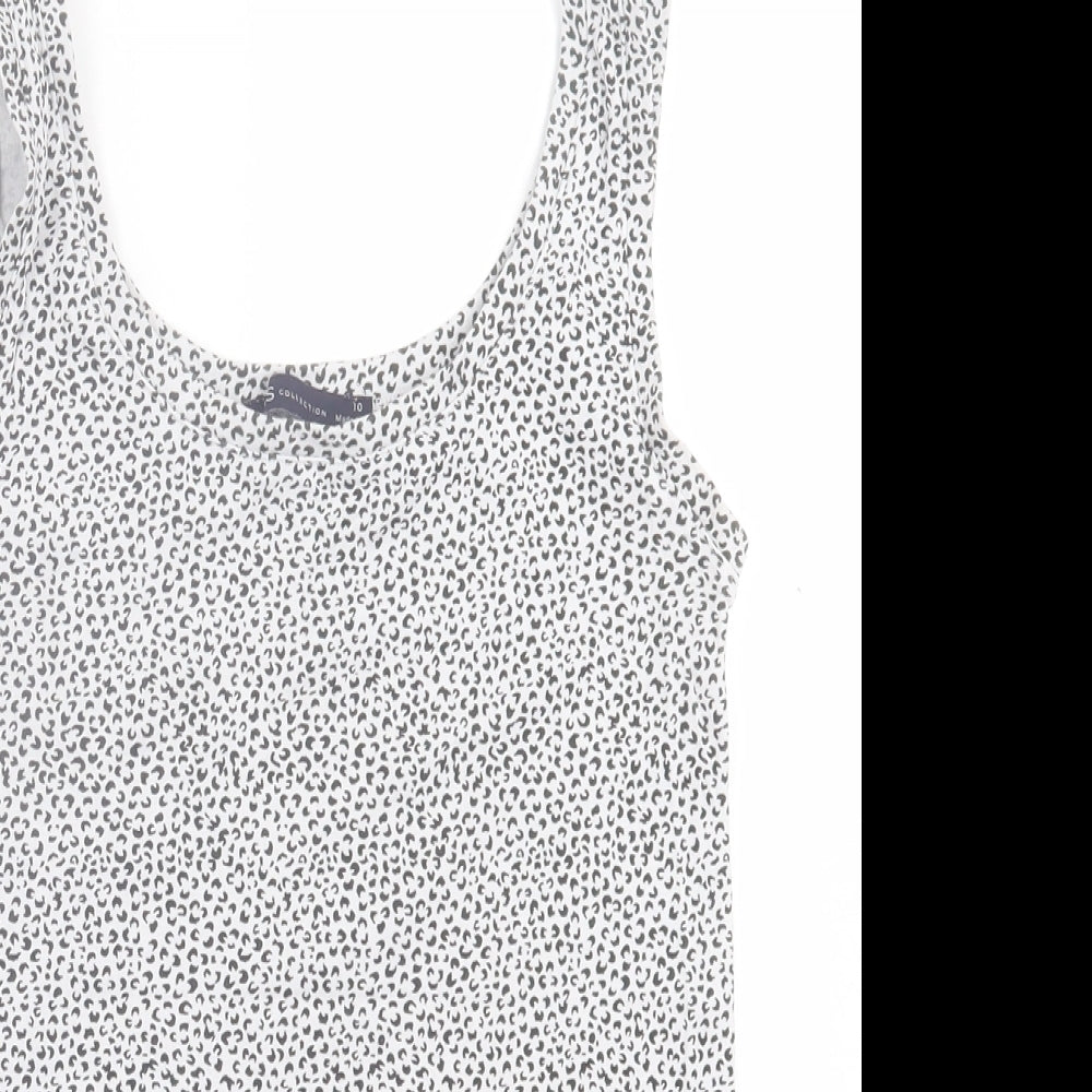 Marks and Spencer Womens White Animal Print Cotton Basic Tank Size 10 Scoop Neck