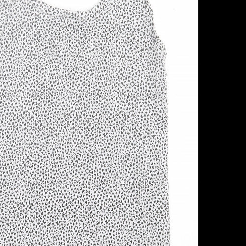Marks and Spencer Womens White Animal Print Cotton Basic Tank Size 10 Scoop Neck
