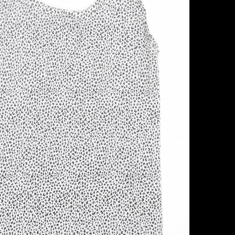 Marks and Spencer Womens White Animal Print Cotton Basic Tank Size 10 Scoop Neck
