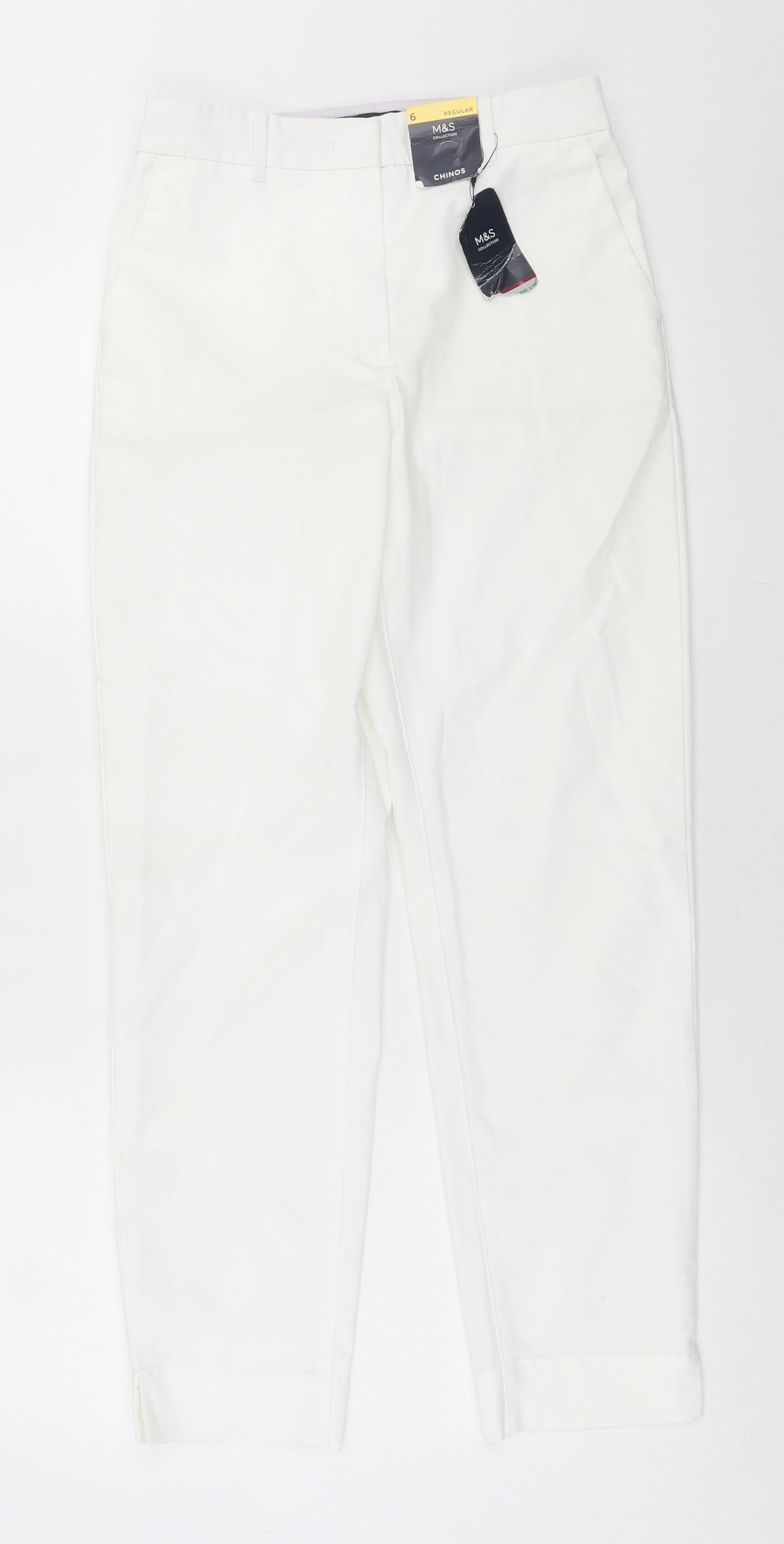 Marks and Spencer Womens White  Polyester Chino Trousers Size 6 L27 in Regular Hook & Eye