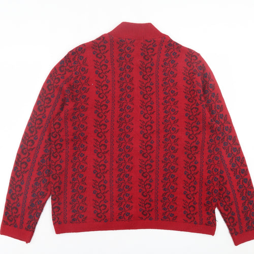 St.Micheal Womens Red V-Neck Geometric Acrylic Pullover Jumper Size 16