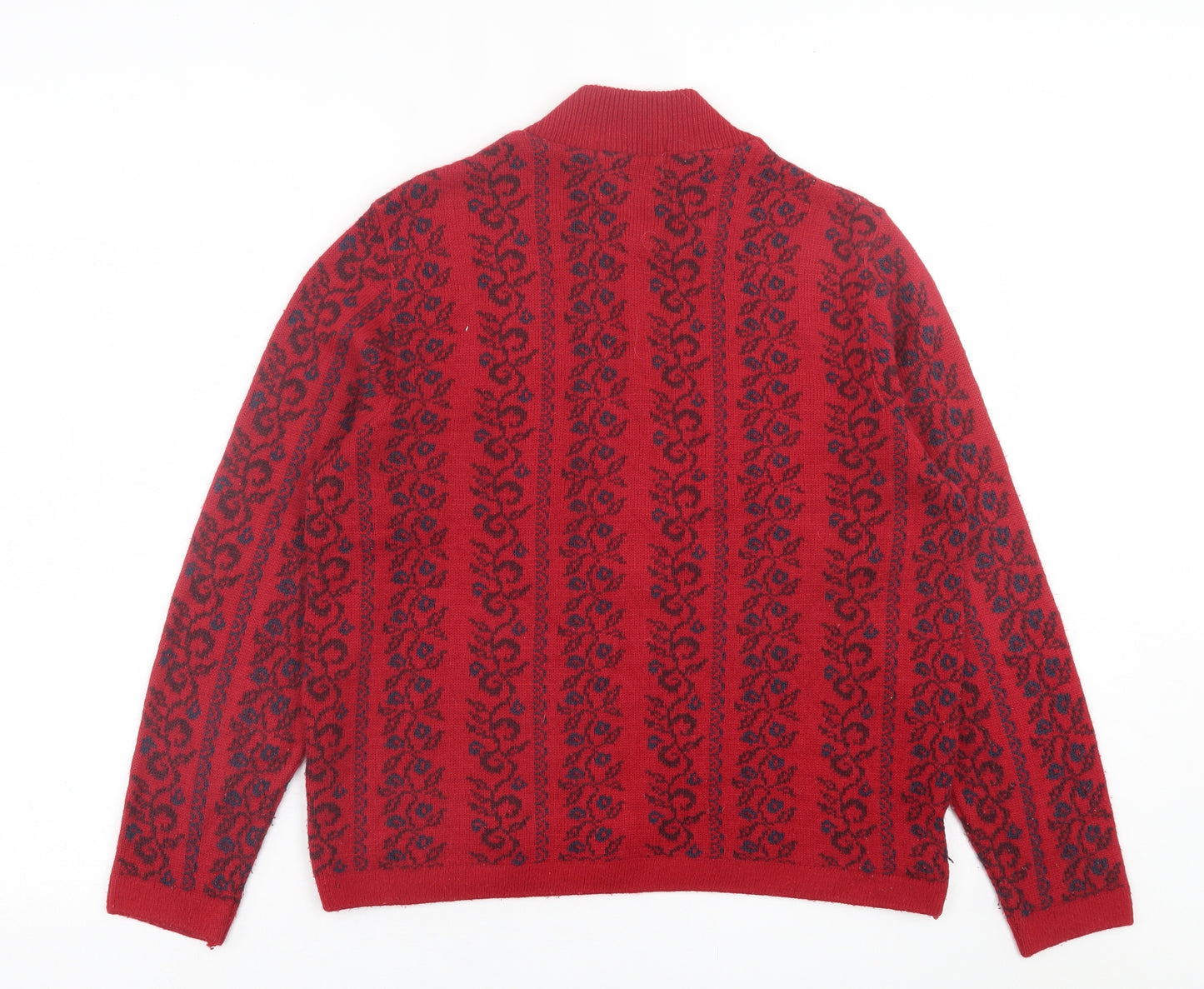 St.Micheal Womens Red V-Neck Geometric Acrylic Pullover Jumper Size 16