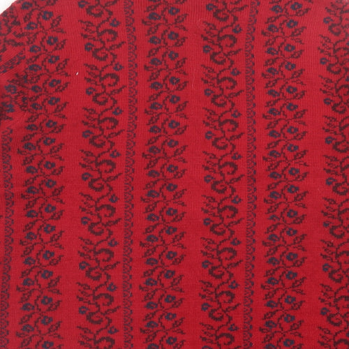St.Micheal Womens Red V-Neck Geometric Acrylic Pullover Jumper Size 16