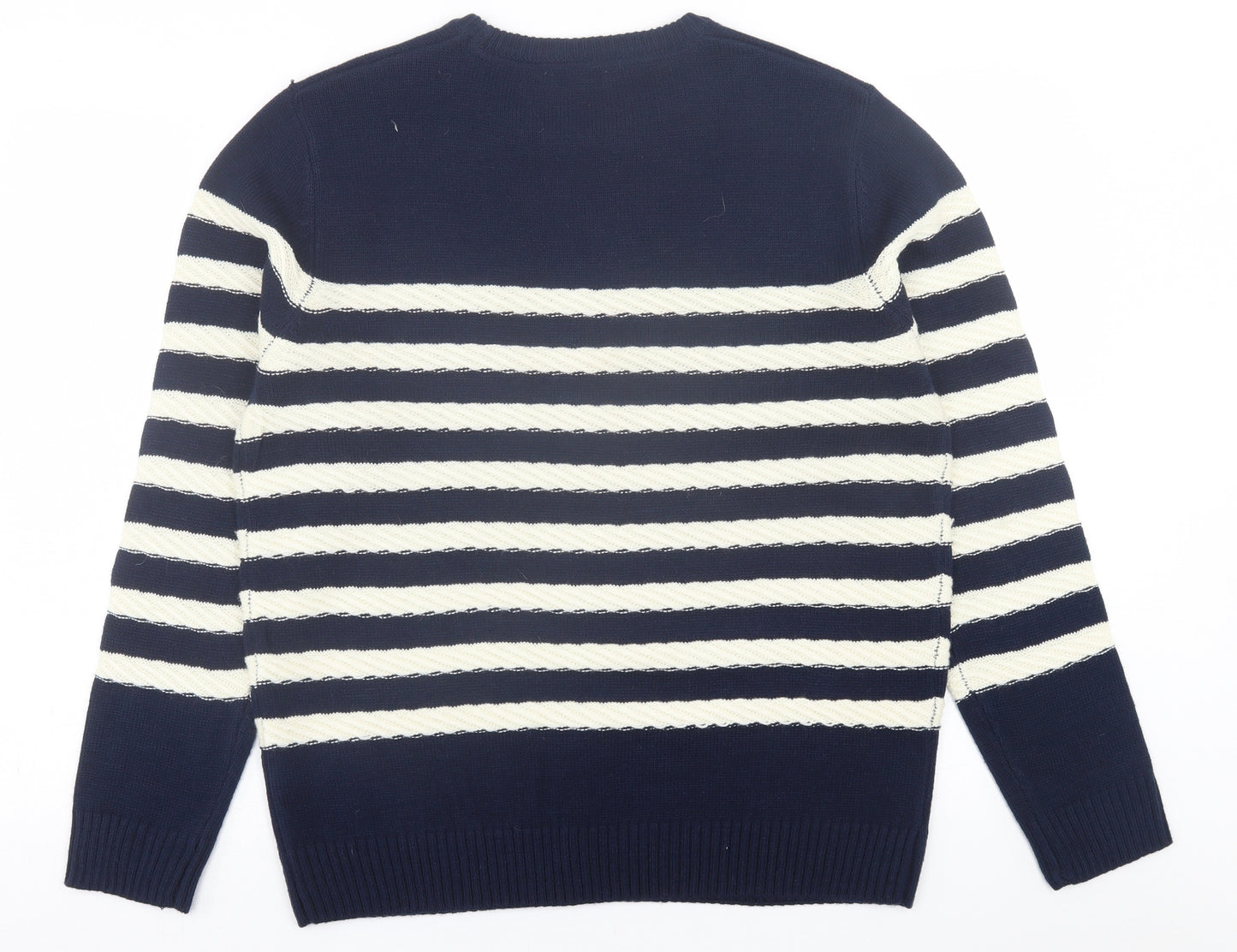 Cedar Wood State Mens Blue Crew Neck Striped Acrylic Pullover Jumper Size L