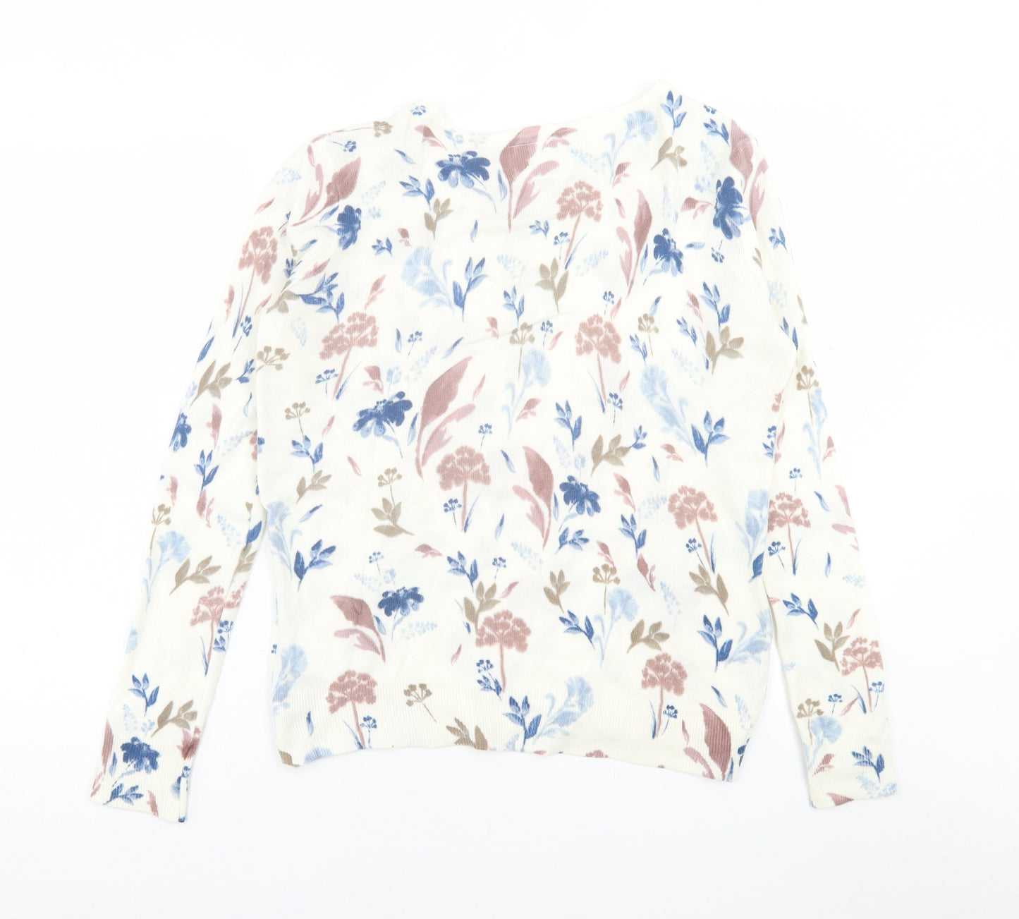 Maine Womens Ivory Crew Neck Floral Acrylic Pullover Jumper Size 12