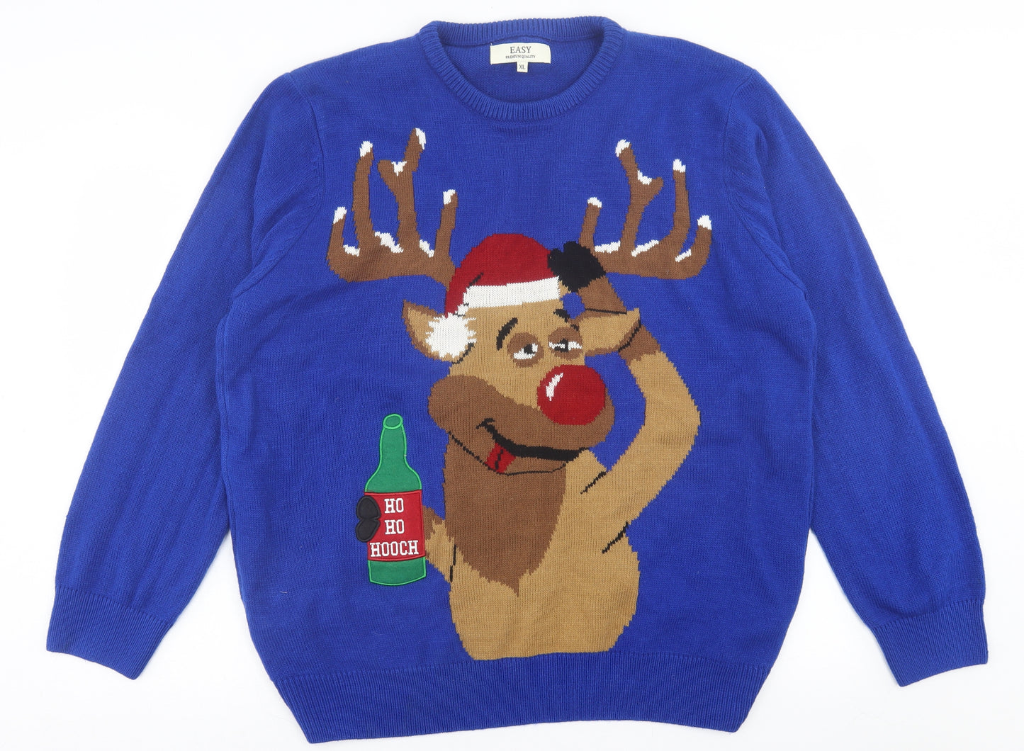 Easy Mens Blue Crew Neck  Acrylic Pullover Jumper Size XL   - christmas jumper