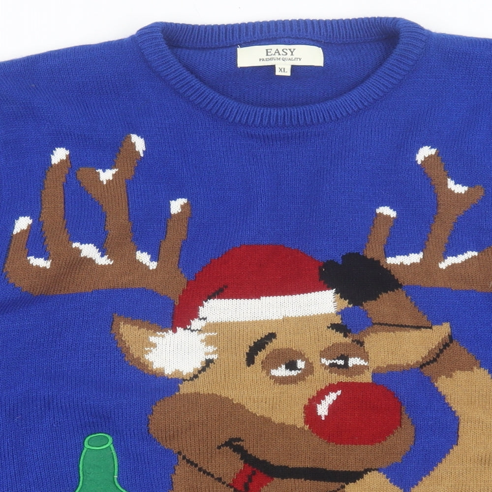 Easy Mens Blue Crew Neck  Acrylic Pullover Jumper Size XL   - christmas jumper