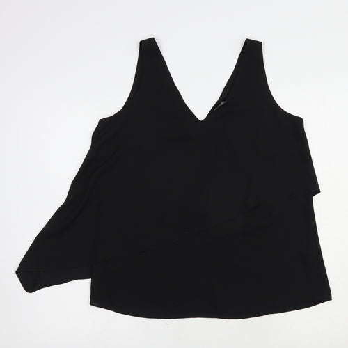 Wallis Womens Black  Polyester Basic Blouse Size 10 V-Neck