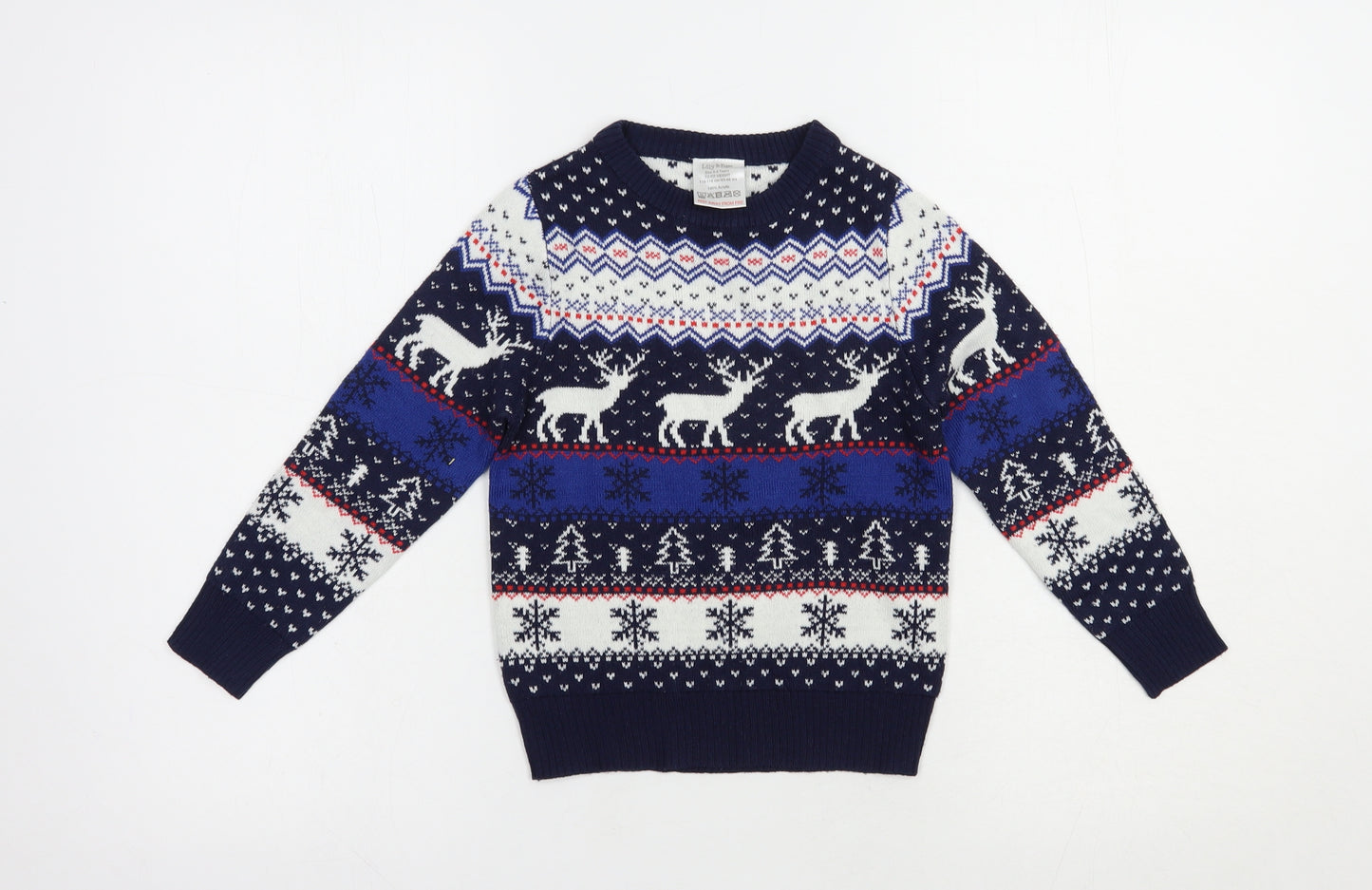 Lily & Dan Boys Blue Crew Neck Fair Isle Acrylic Pullover Jumper Size 5-6 Years  Pullover - Christmas Jumper