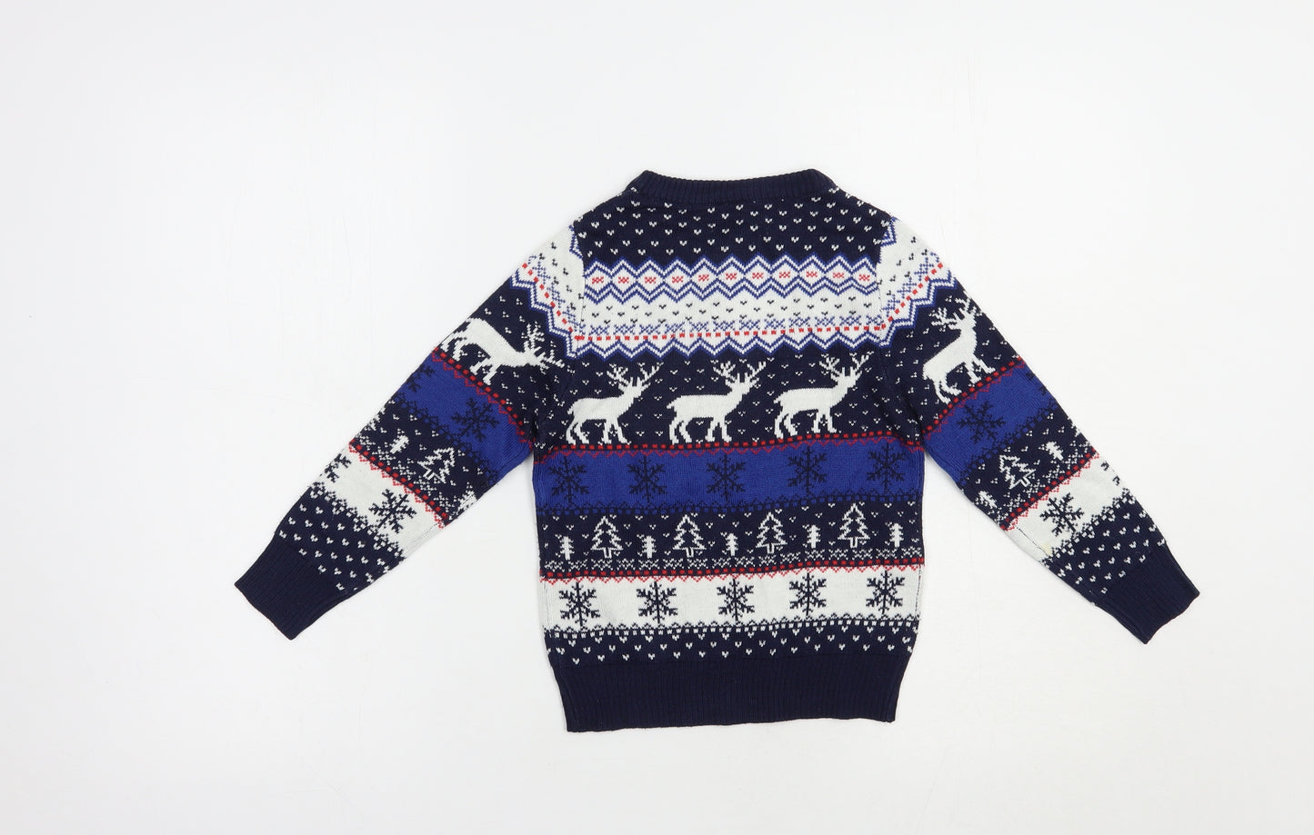 Lily & Dan Boys Blue Crew Neck Fair Isle Acrylic Pullover Jumper Size 5-6 Years  Pullover - Christmas Jumper