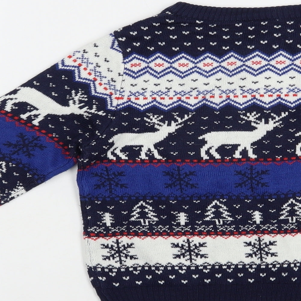 Lily & Dan Boys Blue Crew Neck Fair Isle Acrylic Pullover Jumper Size 5-6 Years  Pullover - Christmas Jumper