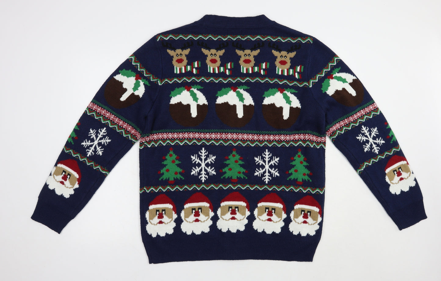 George Mens Blue V-Neck Fair Isle Acrylic Cardigan Jumper Size L   - Christmas Jumper