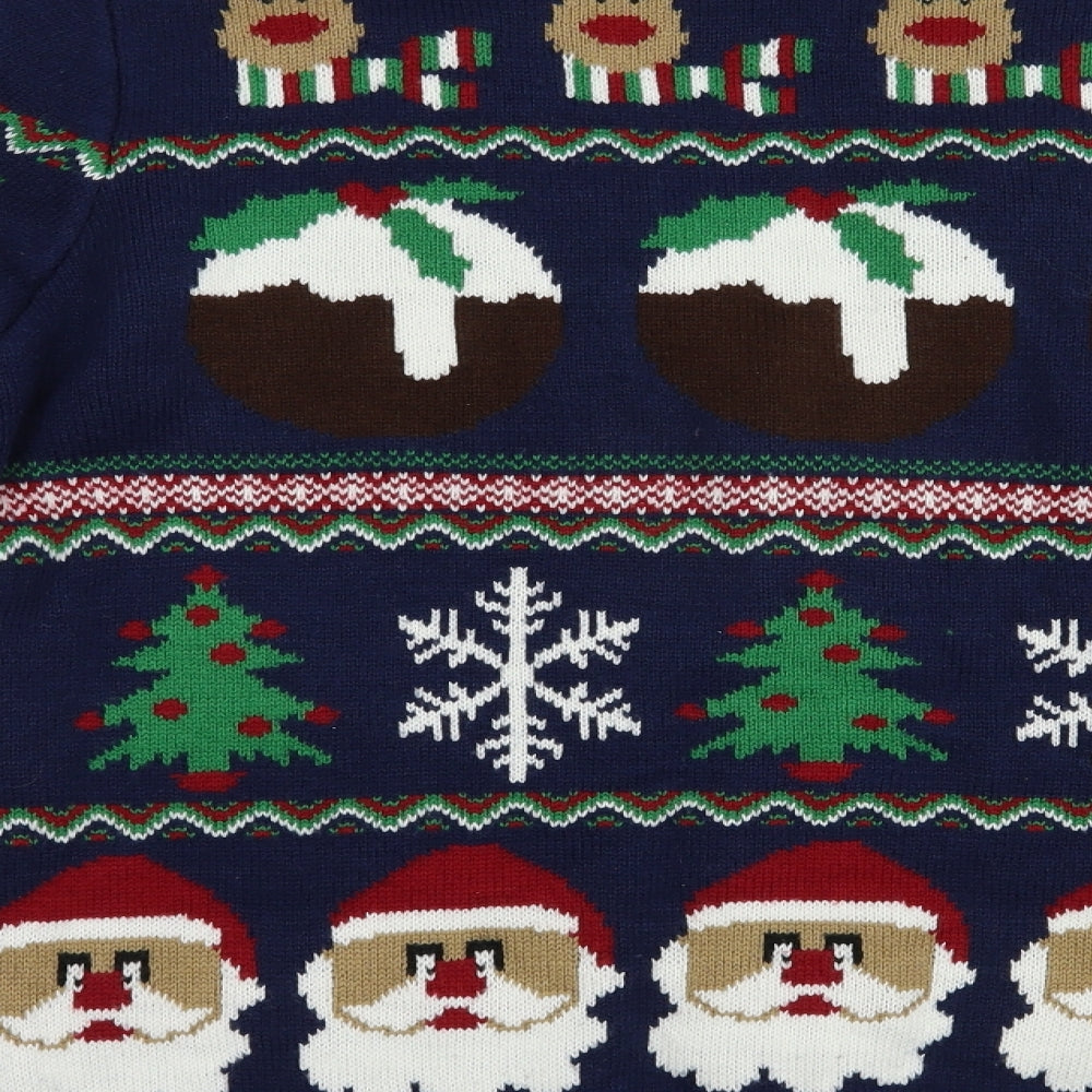 George Mens Blue V-Neck Fair Isle Acrylic Cardigan Jumper Size L   - Christmas Jumper