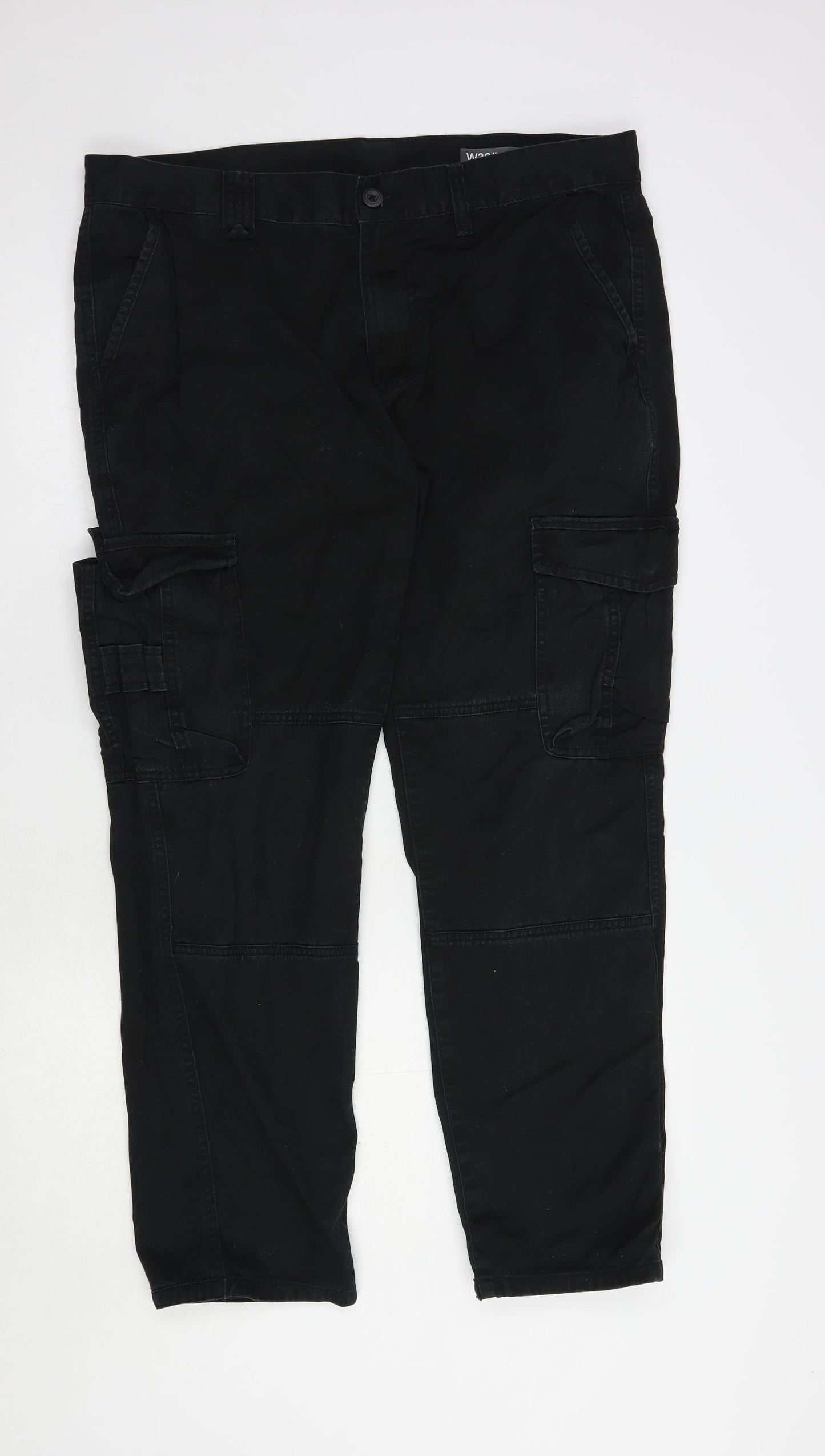 Primark Mens Black  Cotton Cargo Trousers Size 36 in L30 in Regular Button