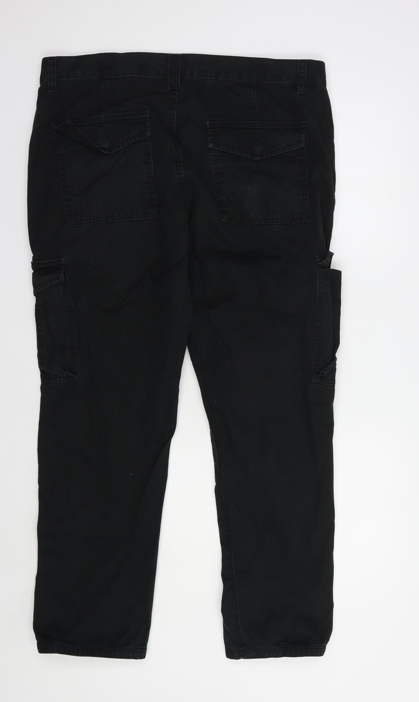 Primark Mens Black  Cotton Cargo Trousers Size 36 in L30 in Regular Button