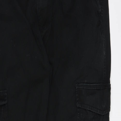 Primark Mens Black  Cotton Cargo Trousers Size 36 in L30 in Regular Button