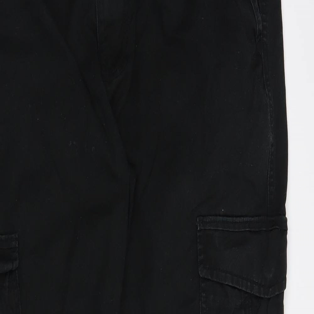 Primark Mens Black  Cotton Cargo Trousers Size 36 in L30 in Regular Button