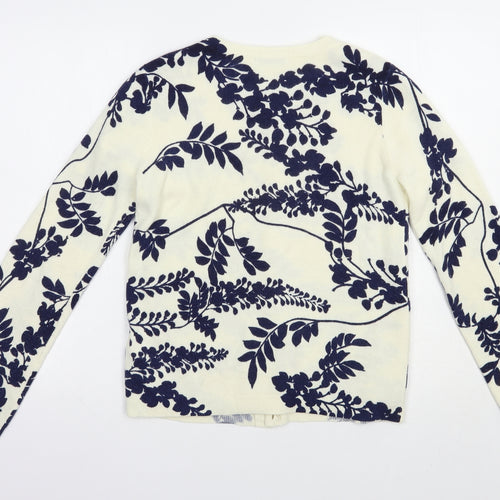 Marks and Spencer Womens Ivory Round Neck Floral Acrylic Full Zip Jumper Size 8