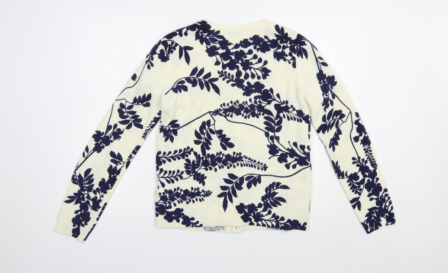 Marks and Spencer Womens Ivory Round Neck Floral Acrylic Full Zip Jumper Size 8