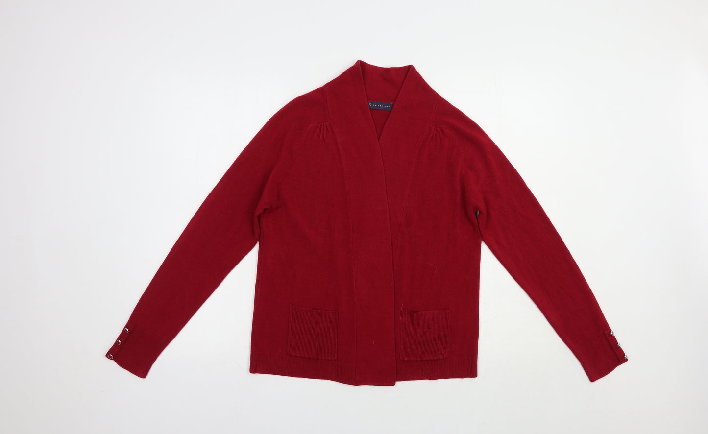 Marks and Spencer Womens Red V-Neck  Acrylic Cardigan Jumper Size 8
