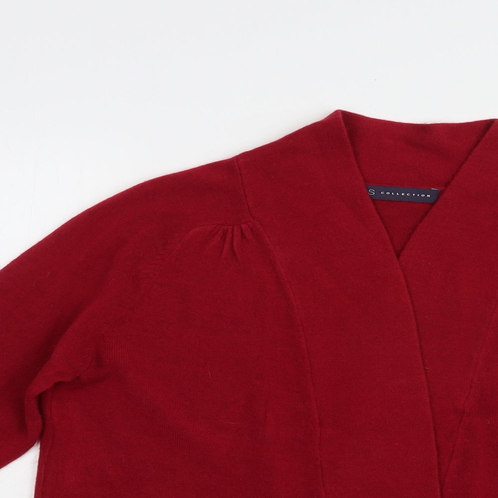 Marks and Spencer Womens Red V-Neck  Acrylic Cardigan Jumper Size 8