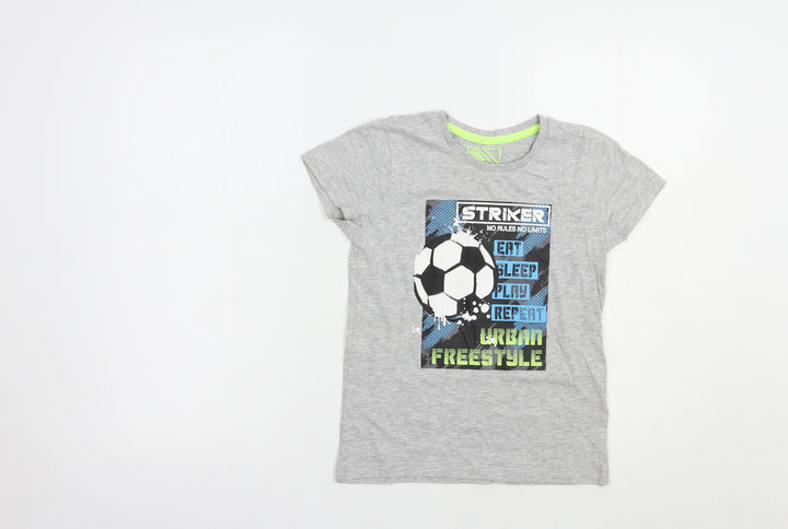 Matalan Boys Grey Cotton Pullover T-Shirt Size 7 Years Crew Neck Pullover - Football
