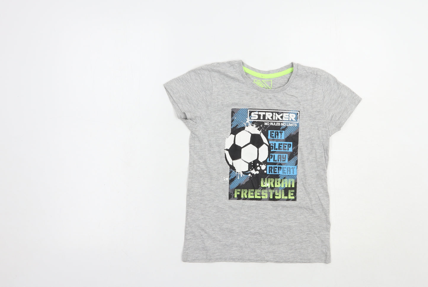 Matalan Boys Grey  Cotton Pullover T-Shirt Size 7 Years Crew Neck Pullover - Football