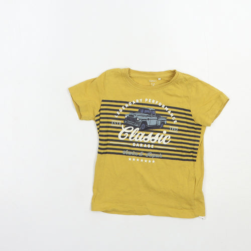 name it Boys Yellow  Cotton Pullover T-Shirt Size 2-3 Years Crew Neck Pullover - Car
