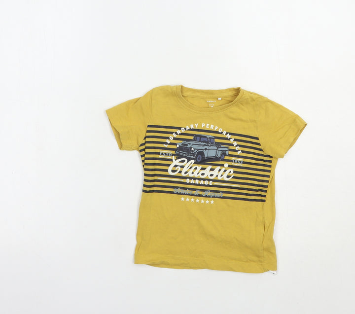 name it Boys Yellow  Cotton Pullover T-Shirt Size 2-3 Years Crew Neck Pullover - Car