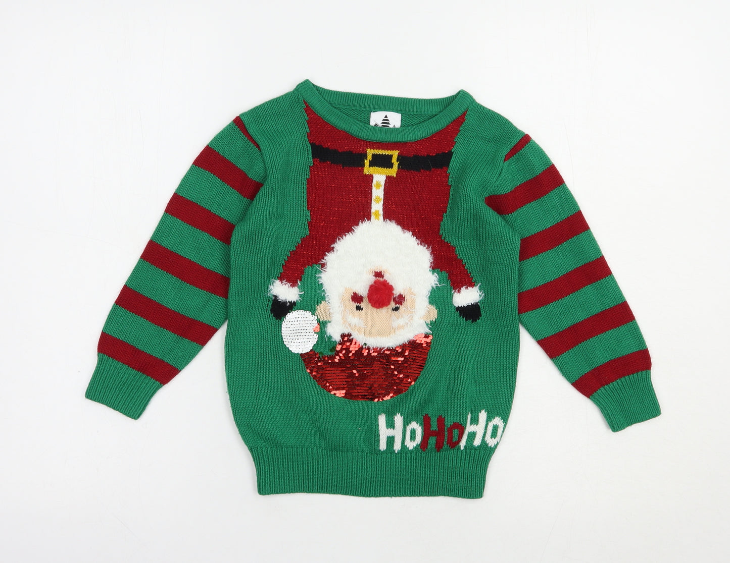 George Girls Green Crew Neck  Acrylic Pullover Jumper Size 4-5 Years  Pullover - Santa Claus