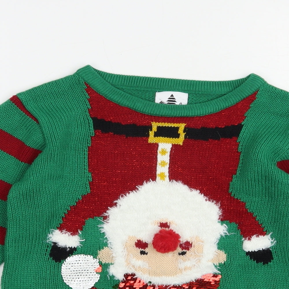 George Girls Green Crew Neck  Acrylic Pullover Jumper Size 4-5 Years  Pullover - Santa Claus