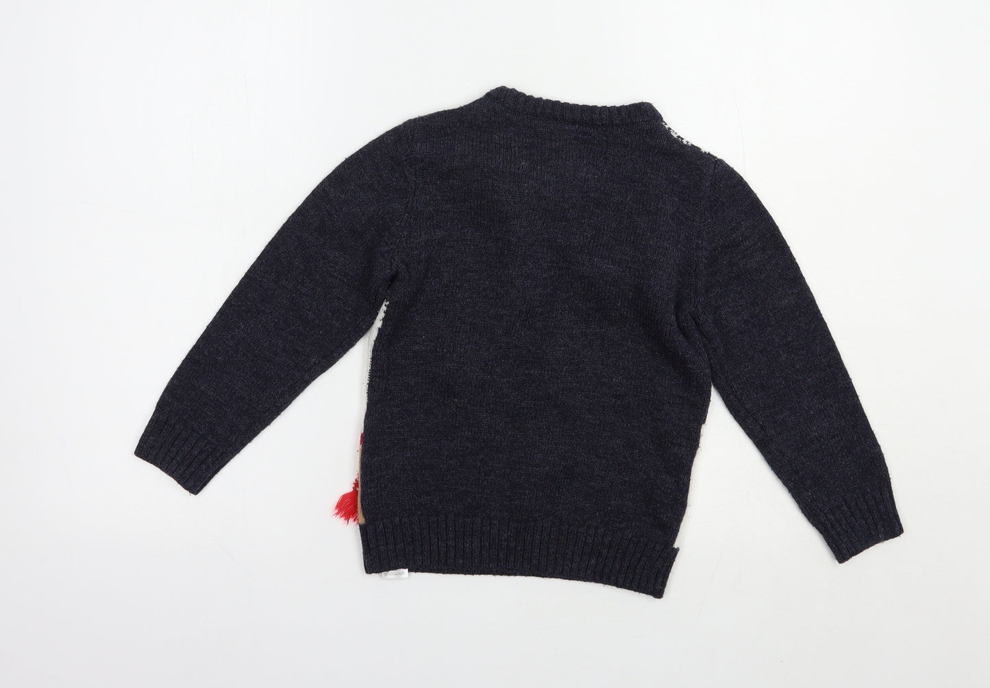 F&F Boys Blue Crew Neck  Acrylic Pullover Jumper Size 6-7 Years  Pullover - Rudolph Christmas