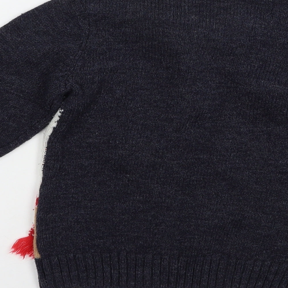 F&F Boys Blue Crew Neck  Acrylic Pullover Jumper Size 6-7 Years  Pullover - Rudolph Christmas