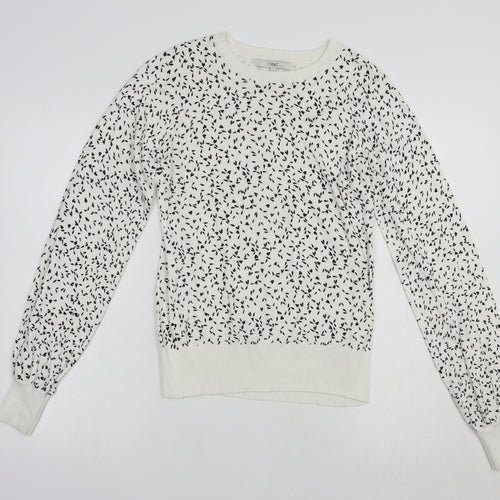 NEXT Womens White Crew Neck Geometric Viscose Pullover Jumper Size 8