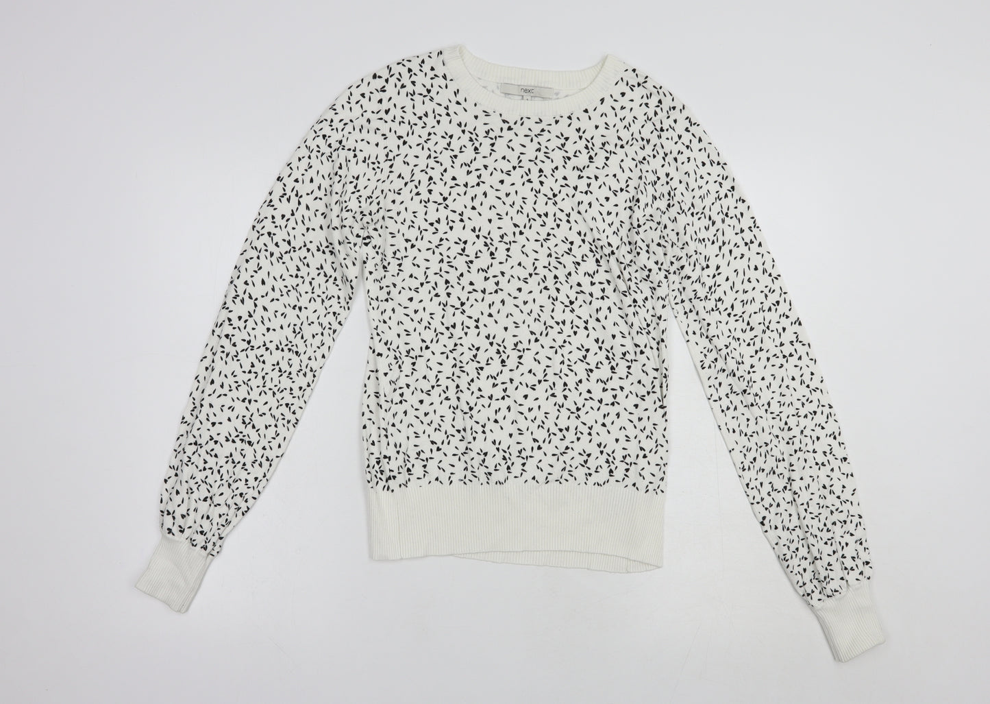 NEXT Womens White Crew Neck Geometric Viscose Pullover Jumper Size 8