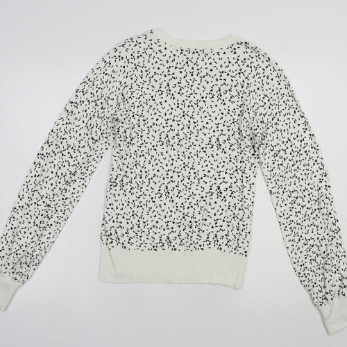 NEXT Womens White Crew Neck Geometric Viscose Pullover Jumper Size 8