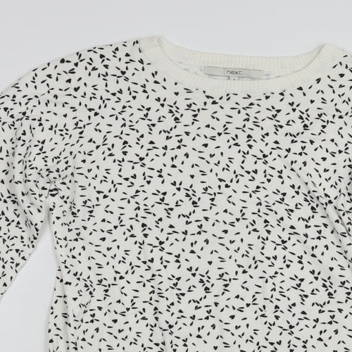 NEXT Womens White Crew Neck Geometric Viscose Pullover Jumper Size 8
