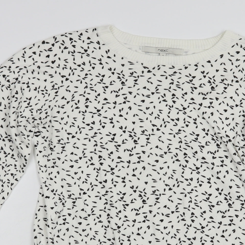 NEXT Womens White Crew Neck Geometric Viscose Pullover Jumper Size 8