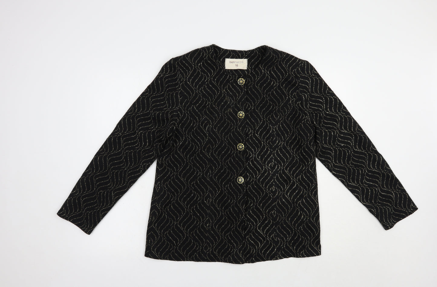 Bonmarché Womens Black Geometric  Jacket Blazer Size 16  Button