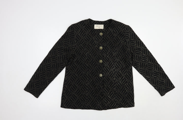 Bonmarché Womens Black Geometric  Jacket Blazer Size 16  Button