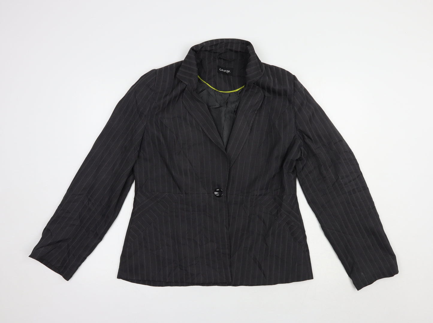 George Womens Grey Striped  Jacket Blazer Size 16  Button