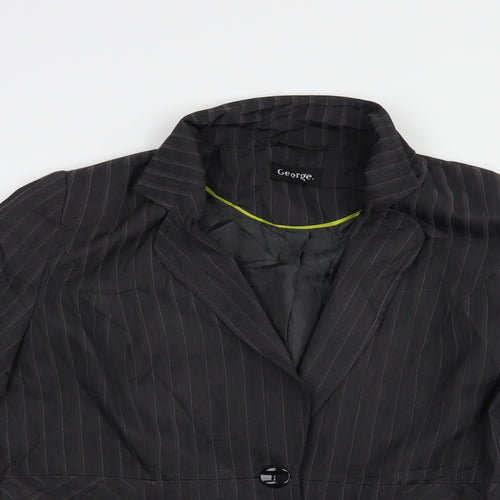 George Womens Grey Striped  Jacket Blazer Size 16  Button