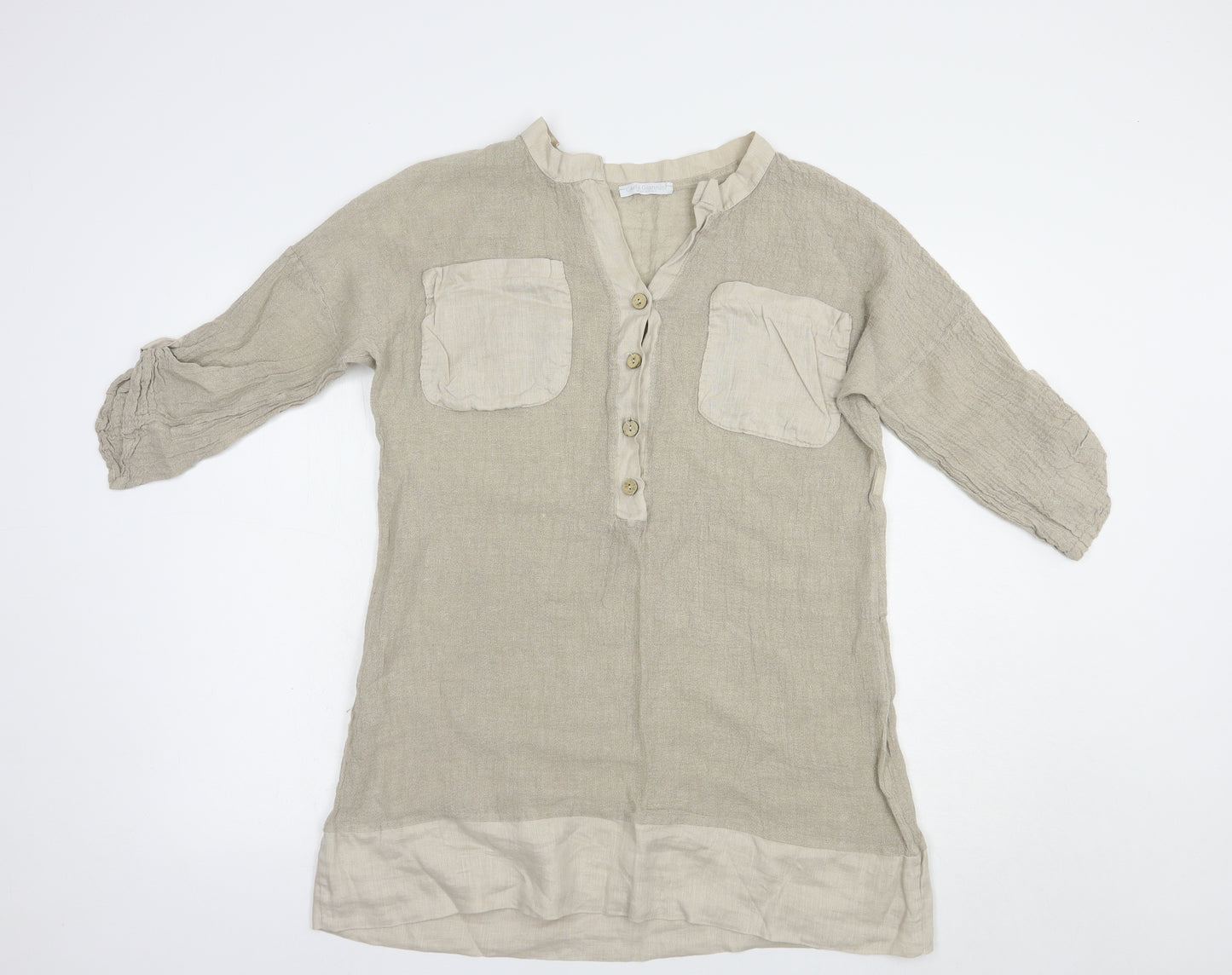 Carla Giannini Womens Beige  Linen Tunic Blouse Size M V-Neck