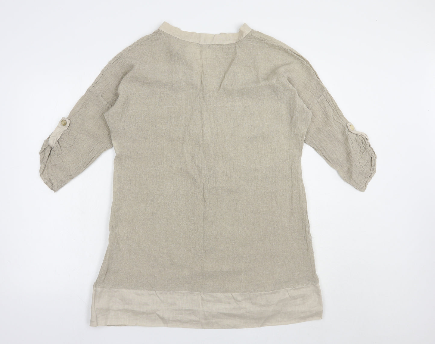 Carla Giannini Womens Beige  Linen Tunic Blouse Size M V-Neck
