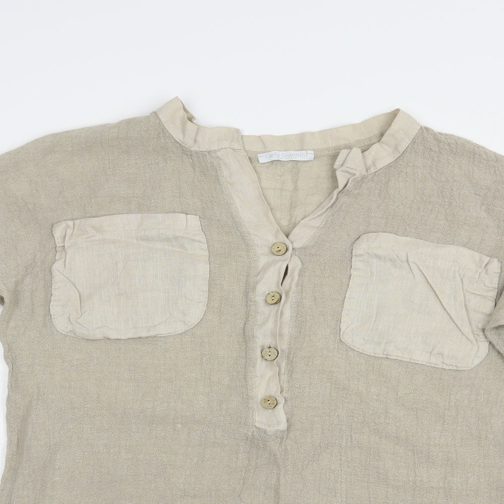Carla Giannini Womens Beige  Linen Tunic Blouse Size M V-Neck